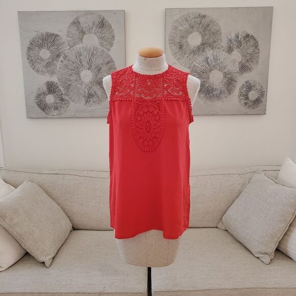 Halogen Lace Detail Crepe Top - size Small in Red/Orange - Picture 2 of 10